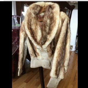 Vntg Mink Fur & Leather Biker Jacket Bone/Brown S/M